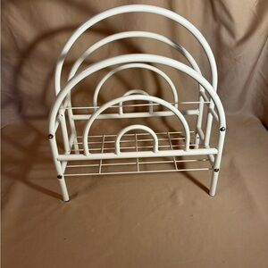 Vintage Art Deco White Metal Magazine/Record Rack